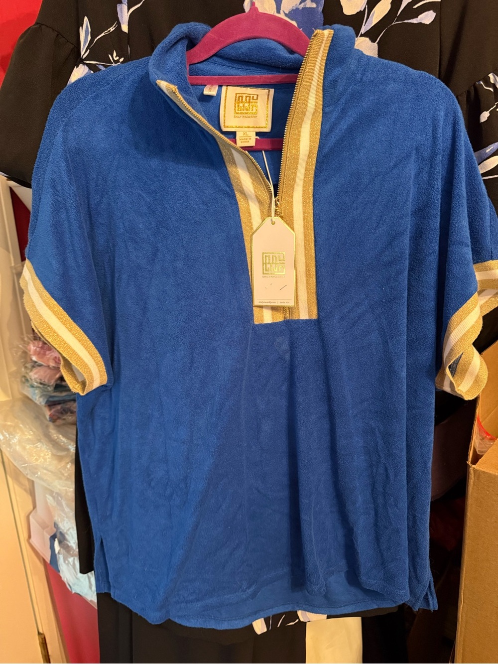Molo Royal Blue Terry Half-Zip Polo with Yellow-Trim Details